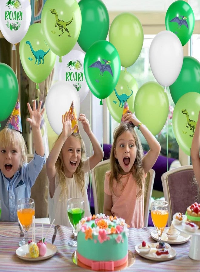 Biapian Dinosaur Balloons, 12 Inch Dino Printed Balloons Green White Lime Green Latex Balloons for Birthday Party Jungle Dinosaur Themed Decoration for Boys Birthday Party Baby Shower Supplies - Image 4