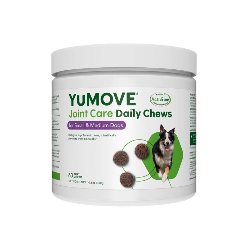 YuMOVE Hip & Joint Supplement for Dogs - With Glucosamine Chondroiton, Green Lipped Mussel , Hyaluronic Acid, and Omega 3 Joint Supplement for Stiffness and Mobility - 60 Chews (Small/Medium Dogs) - Image 1