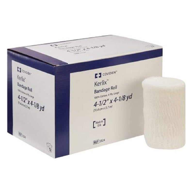 COVIDIEN 3324 Kerlix Bandage Roll, 100% Cotton, 6-Ply, 4-1/2" x 4-1/8 yd. Size, Large (Pack of 12)