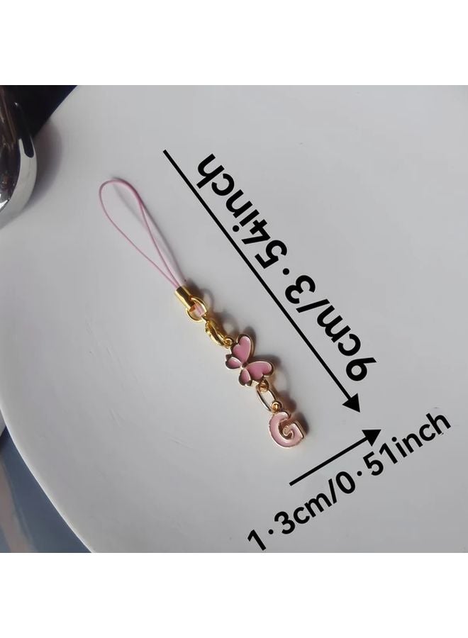Pink Butterfly Letter Phone Case with Lanyard 26 Capital Letters Pendant Holiday Birthday Gift - Image 3