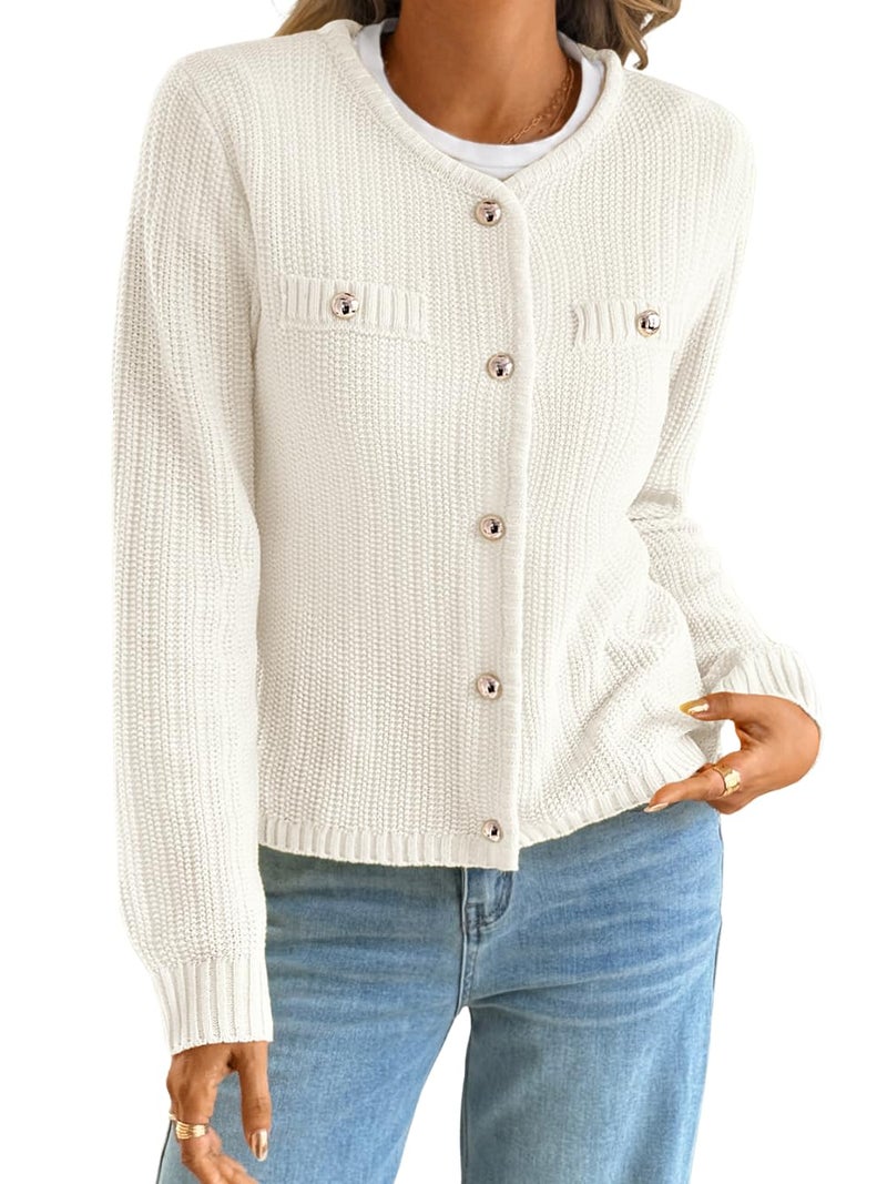 ShawGobow Cardigan Sweaters for Women,Cropped Sweater with Gold Button,Cute Fall Cardigans Work Office Holiday - Image 1
