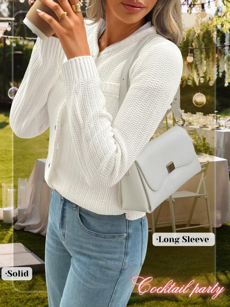ShawGobow Cardigan Sweaters for Women,Cropped Sweater with Gold Button,Cute Fall Cardigans Work Office Holiday - Image 3