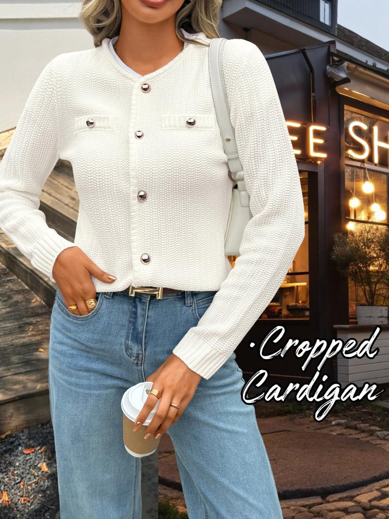 ShawGobow Cardigan Sweaters for Women,Cropped Sweater with Gold Button,Cute Fall Cardigans Work Office Holiday - Image 5