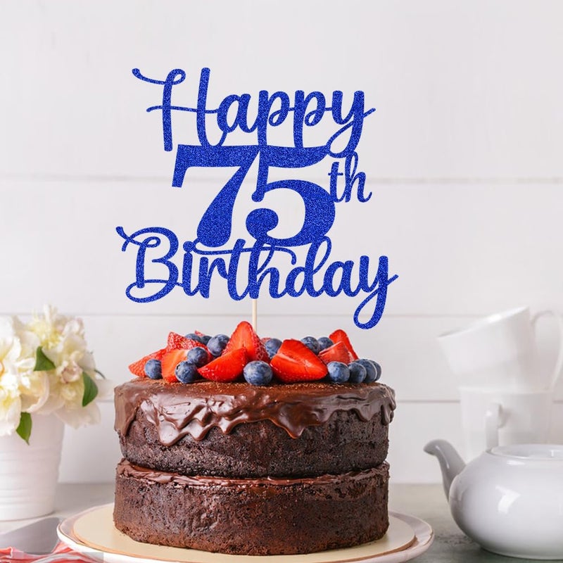 Kaoenla Glitter Happy 75th Birthday Cake Topper Hello 75 Cheers to 75 Years 75th Anniversary /75 years old birthday Party Decor (75th  blue) - Image 5