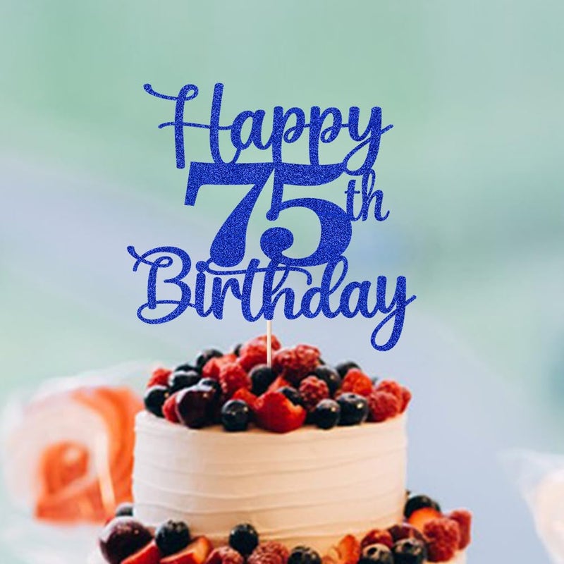 Kaoenla Glitter Happy 75th Birthday Cake Topper Hello 75 Cheers to 75 Years 75th Anniversary /75 years old birthday Party Decor (75th  blue) - Image 4
