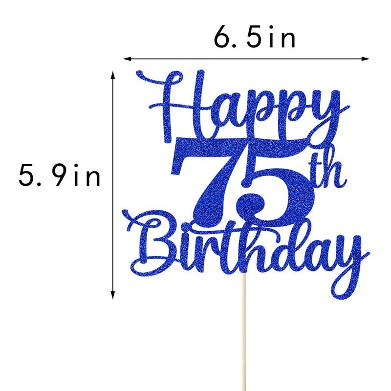 Kaoenla Glitter Happy 75th Birthday Cake Topper Hello 75 Cheers to 75 Years 75th Anniversary /75 years old birthday Party Decor (75th  blue) - Image 3