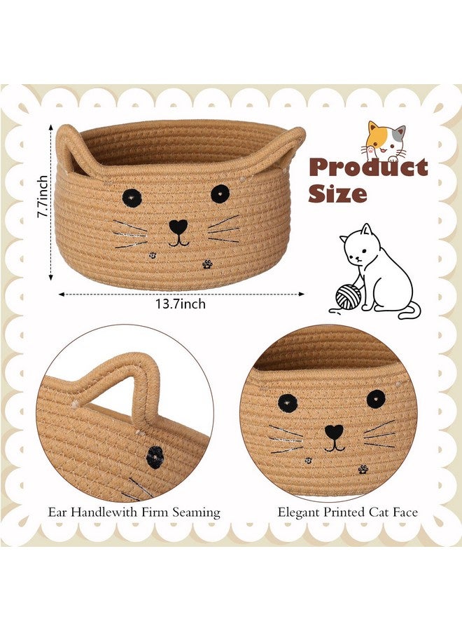 Zopeal Cat Basket Storage Woven Organizer with Ears Decorative Pet Toy Cute Cotton Rope Basket for Gift Cat Dog Toy Bin Nursery Room(13.7 x 7.8 Inch,Khaki) - Image 2