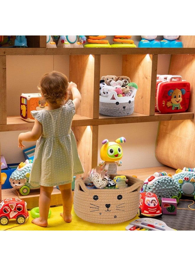 Zopeal Cat Basket Storage Woven Organizer with Ears Decorative Pet Toy Cute Cotton Rope Basket for Gift Cat Dog Toy Bin Nursery Room(13.7 x 7.8 Inch,Khaki) - Image 5