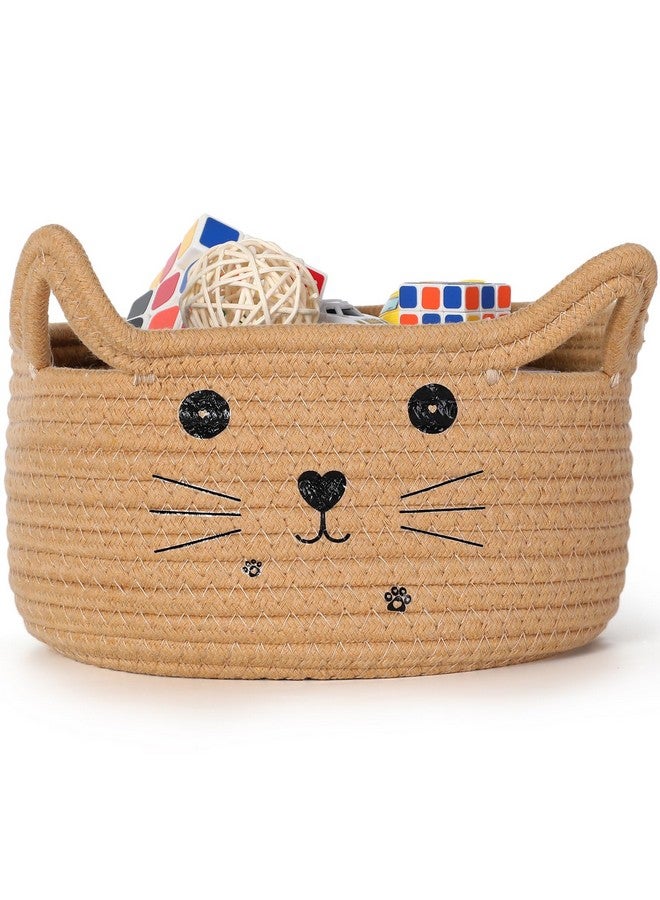 Zopeal Cat Basket Storage Woven Organizer with Ears Decorative Pet Toy Cute Cotton Rope Basket for Gift Cat Dog Toy Bin Nursery Room(13.7 x 7.8 Inch,Khaki) - Image 1