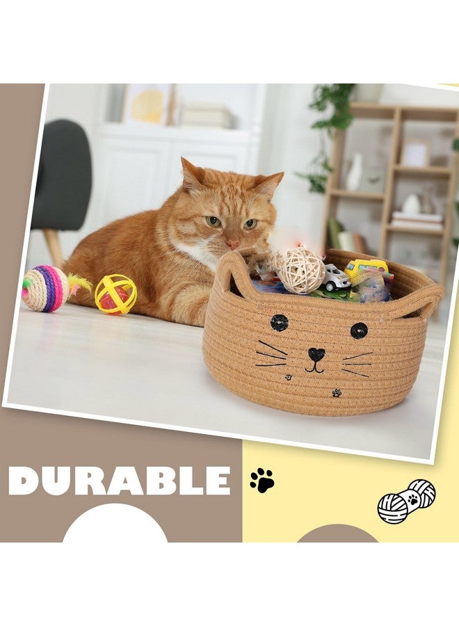 Zopeal Cat Basket Storage Woven Organizer with Ears Decorative Pet Toy Cute Cotton Rope Basket for Gift Cat Dog Toy Bin Nursery Room(13.7 x 7.8 Inch,Khaki) - Image 3