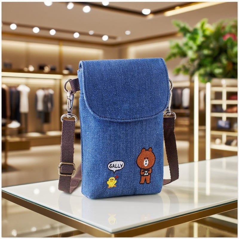 Canvas Crossbody Women'S Bag Distinctive Creative Cartoon Hand Carrying Crossbody Dual-Purpose Fabric Large Screen Mobile Phone Bag - Image 1