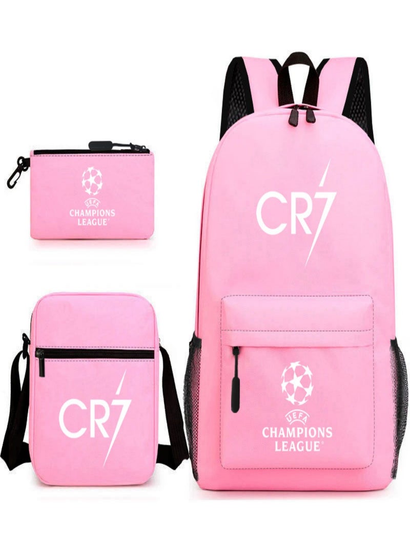 C Ronaldo Children Backpack Schoolbag Teen Student School Book bag with Lunch Box Pen Case 3 in 1 for Kids