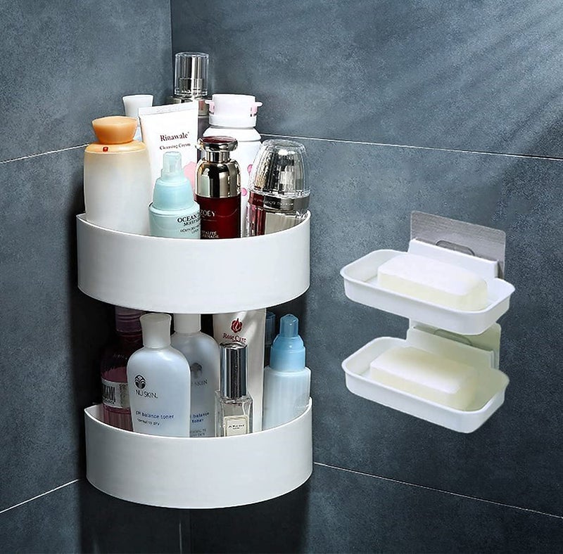 WEZOSHINET Wall Shelves 2 Pc with 2 Soap Cases Round Corner Kitchen Bathroom Shelf SelfAdhesive Sticker Hooks Multipurpose Wall Holder Bathroom Storage Rack Box 2 Triangle 2 soap Box - Image 5