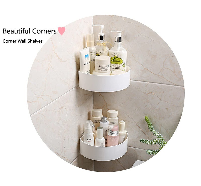 WEZOSHINET Wall Shelves 2 Pc with 2 Soap Cases Round Corner Kitchen Bathroom Shelf SelfAdhesive Sticker Hooks Multipurpose Wall Holder Bathroom Storage Rack Box 2 Triangle 2 soap Box - Image 4