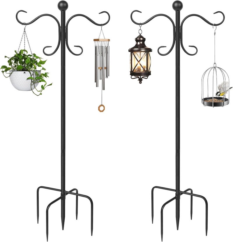 AOMGD 2 Pack 76 Inch Adjustable Double Shepherds Hooks for Outdoor Heavy Duty, Two Sided Garden Bird Feeder Pole for Hanging Plant Baskets, Solar Lights, Weddings Decor - Image 1