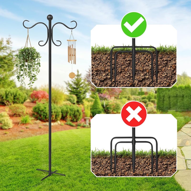 AOMGD 2 Pack 76 Inch Adjustable Double Shepherds Hooks for Outdoor Heavy Duty, Two Sided Garden Bird Feeder Pole for Hanging Plant Baskets, Solar Lights, Weddings Decor - Image 3