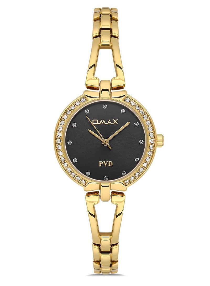 OMAX Omax Women's Luxury Wrist Watch, Watches for Women, Stainless Watches, Steel Gold Luxury Band, Black Analog Dial, Waterproof Watch, 1 Year Warranty - Image 1