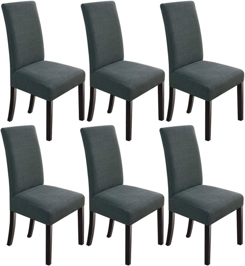 NeoGenius Premium Elegant Dining Room Chair Covers, Slipcovers Set of 6, Spandex Super Fit Stretch Removable Washable Chair Covers, Protector - Dark Grey - Image 1
