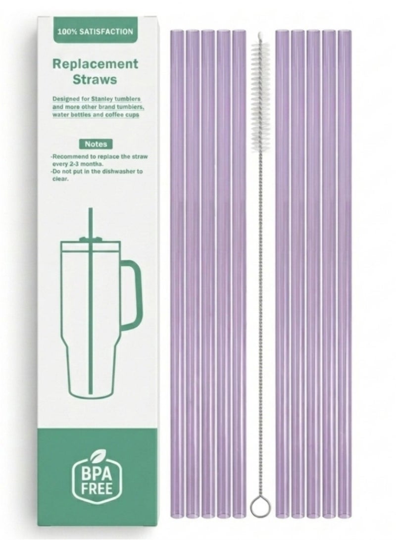 STN 10 Pack Reusable Straws for Stanley Cup 40oz – 12" Extra Long Replacement Straws, BPA-Free, Includes Cleaning Brush (Tritan-Purple) - Image 1