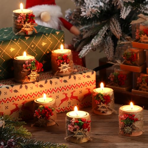 MTLEE 20 Sets Baptism Candle Favors for Guests Wooden Candle Holders with Tealight Candles Tags and Gift Boxes for Baptism Wedding Party Baby Shower Souvenirs(Multicolor,Snowflake) - Image 3