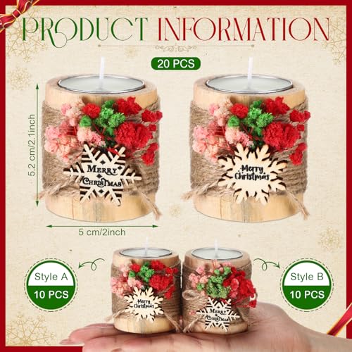 MTLEE 20 Sets Baptism Candle Favors for Guests Wooden Candle Holders with Tealight Candles Tags and Gift Boxes for Baptism Wedding Party Baby Shower Souvenirs(Multicolor,Snowflake) - Image 2