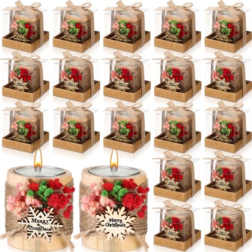MTLEE 20 Sets Baptism Candle Favors for Guests Wooden Candle Holders with Tealight Candles Tags and Gift Boxes for Baptism Wedding Party Baby Shower Souvenirs(Multicolor,Snowflake) - Image 1