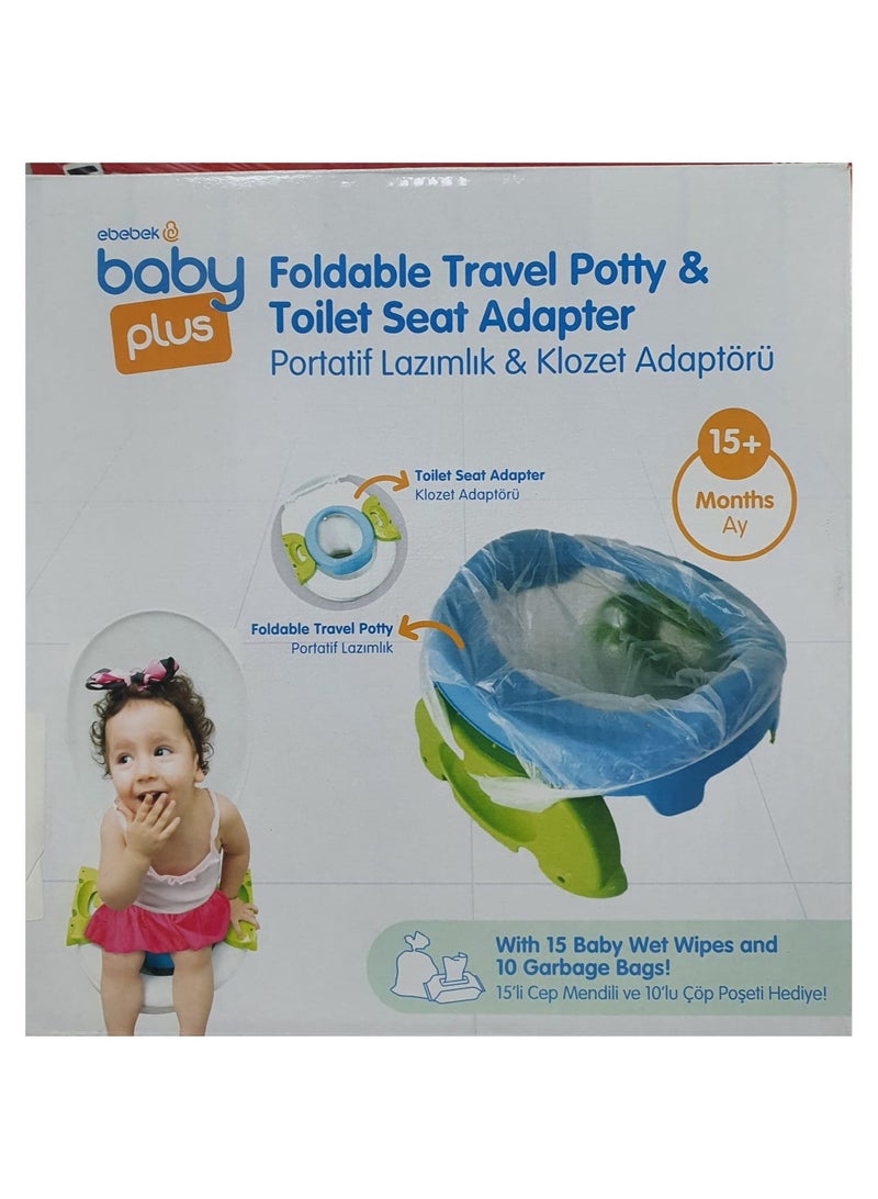 ebebek Baby Potty Foldable Potty Training Seat with Gift 15 Pocket Wipes and 10 Trash Bags - Image 1