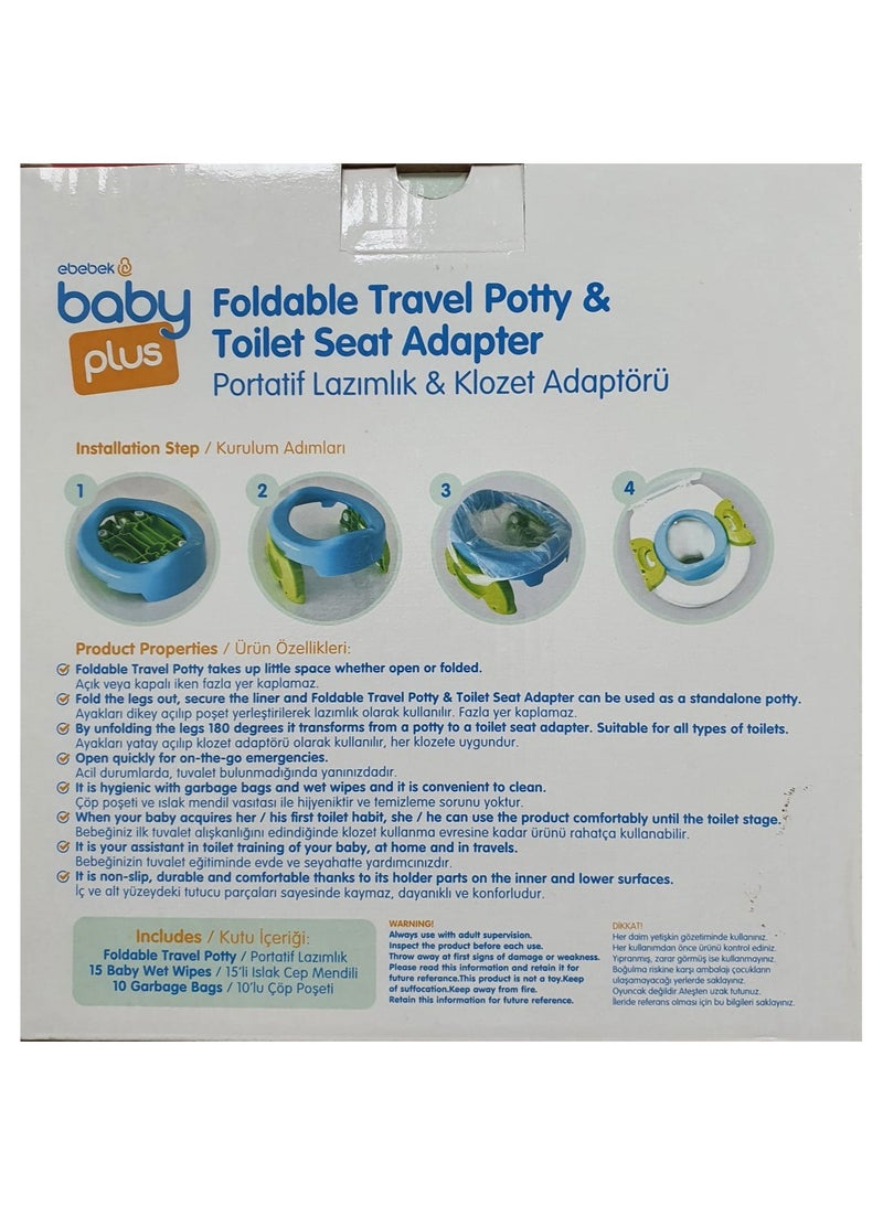 ebebek Baby Potty Foldable Potty Training Seat with Gift 15 Pocket Wipes and 10 Trash Bags - Image 2