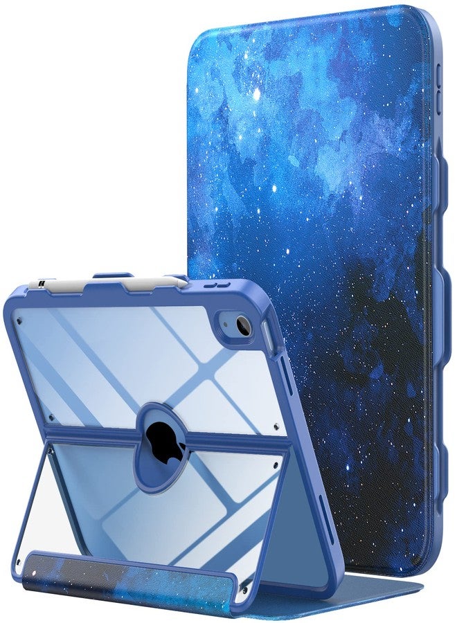 MoKo for iPad 11-inch (A16) 11th Generation Case 2025/ iPad 10th Generation Case with Pencil Holder 2022 10.9 inch, Built-in Screen Protector Clear Back, Multi Angle Viewing Stand, Blue Starry Sky - Image 1