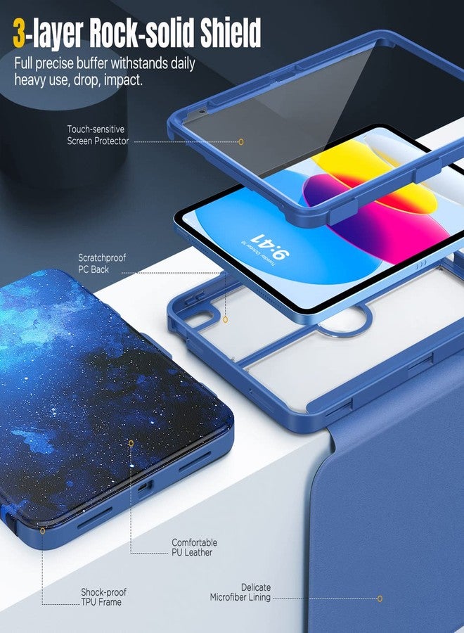MoKo for iPad 11-inch (A16) 11th Generation Case 2025/ iPad 10th Generation Case with Pencil Holder 2022 10.9 inch, Built-in Screen Protector Clear Back, Multi Angle Viewing Stand, Blue Starry Sky - Image 3
