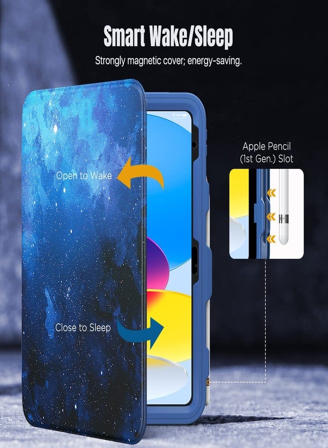 MoKo for iPad 11-inch (A16) 11th Generation Case 2025/ iPad 10th Generation Case with Pencil Holder 2022 10.9 inch, Built-in Screen Protector Clear Back, Multi Angle Viewing Stand, Blue Starry Sky - Image 5