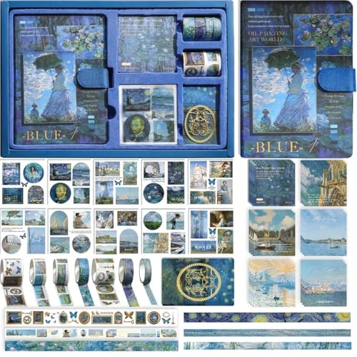 Crackles Scrapbooking Kit with Vintage Oil Painting Notebook (196 Sheets), Washi Tapes, PET Stickers, Note Papers & Bookmark – Aesthetic Journaling Set for Teen Girls & Women – B6 Size - Image 2