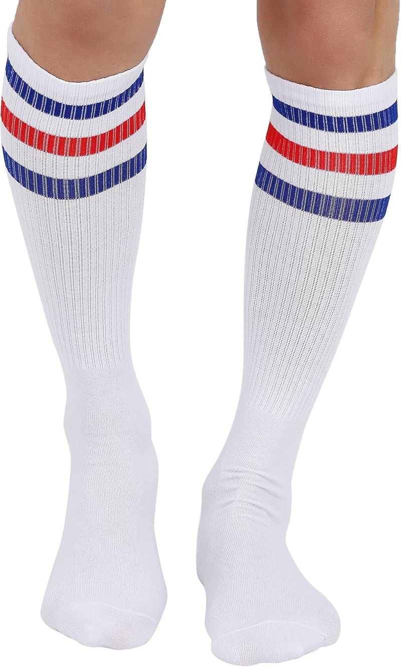 JOULLI White Knee High Retro Striped Tube Socks 1-3 Pairs - Image 1