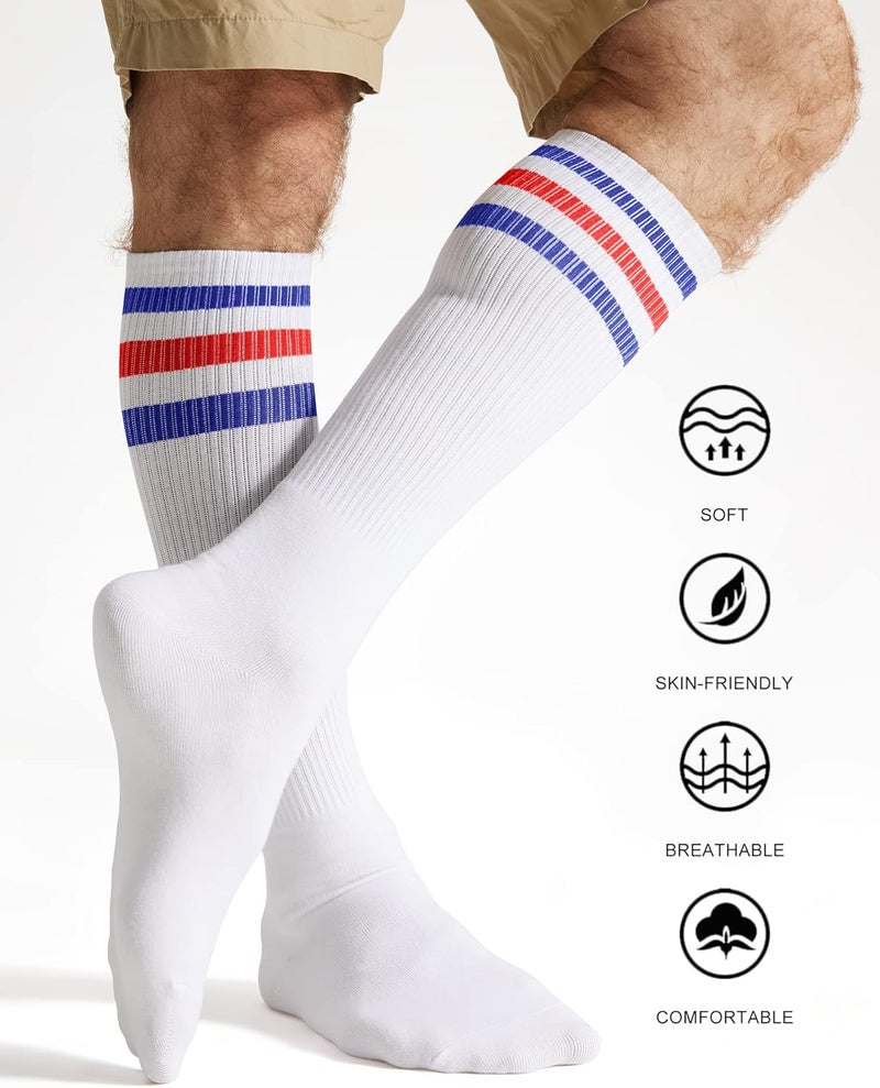 JOULLI White Knee High Retro Striped Tube Socks 1-3 Pairs - Image 2