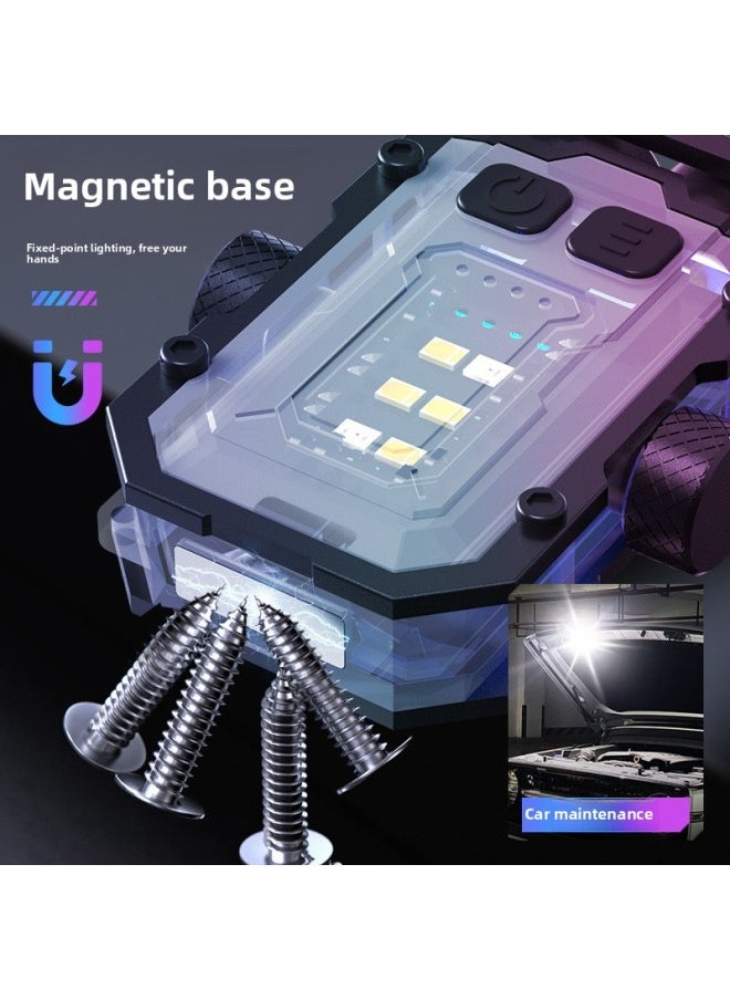 Generic - Outdoor Camping Light Strong Light Multi-function Key Chain Light Charging Work Light Highlight Warning Light Flashlight-Color:Black - Image 1