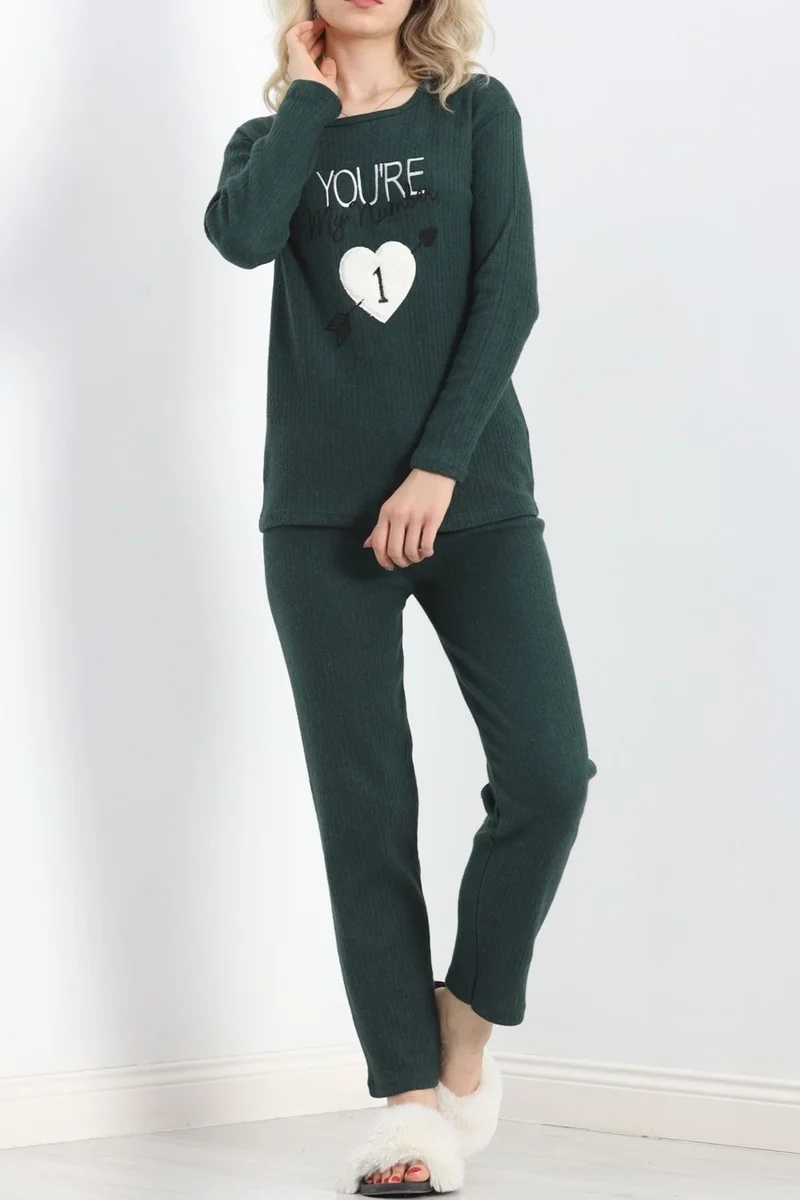 Ferrosso Embroidered Corduroy Pajama Set Emerald - 19217.1048.