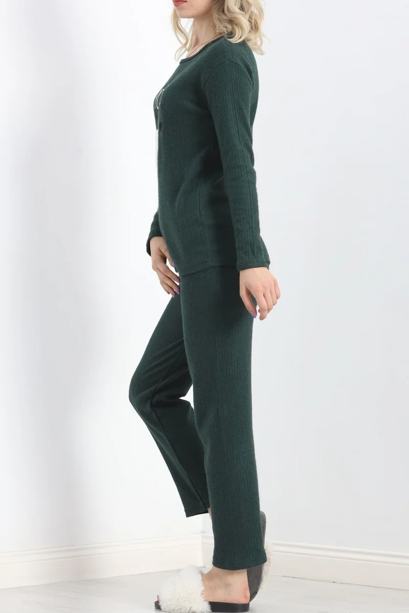Ferrosso Embroidered Corduroy Pajama Set Emerald - 19217.1048.