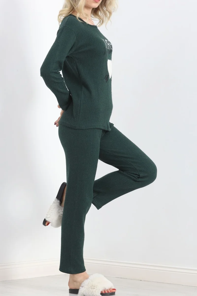 Ferrosso Embroidered Corduroy Pajama Set Emerald - 19217.1048.