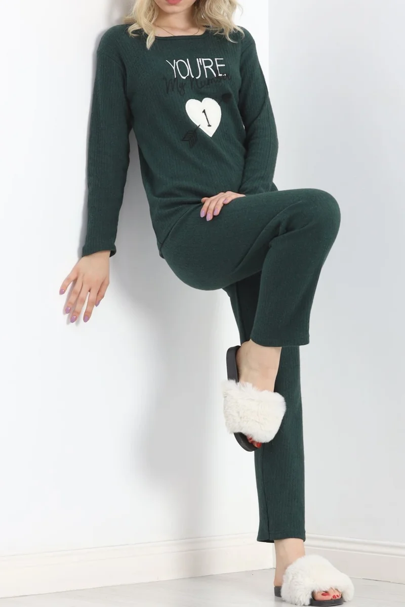 Ferrosso Embroidered Corduroy Pajama Set Emerald - 19217.1048.
