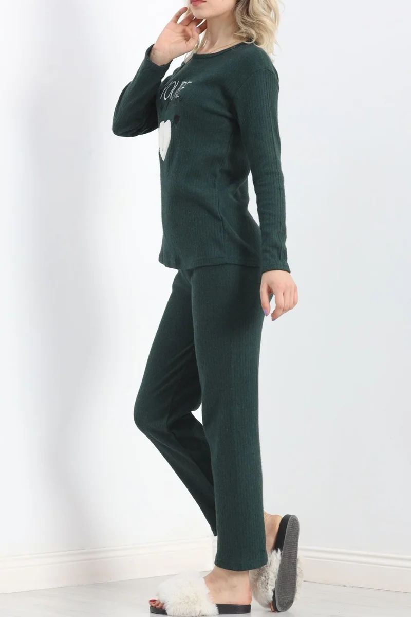Ferrosso Embroidered Corduroy Pajama Set Emerald - 19217.1048.