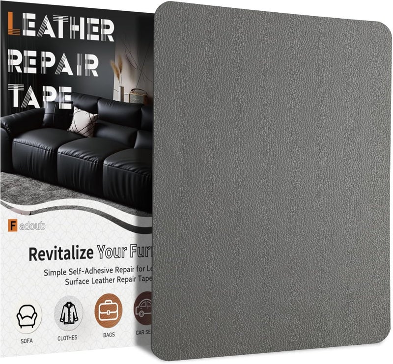 Fadoub Leather Repair Patch Tape Self-Adhesive, 8x11In Heavy Duty Vinyl Patch, Leather Repair Kit for Furniture, Sofa, Couch, Office Chair, Car Seat, Car Interior(Dark Gray) - Image 1