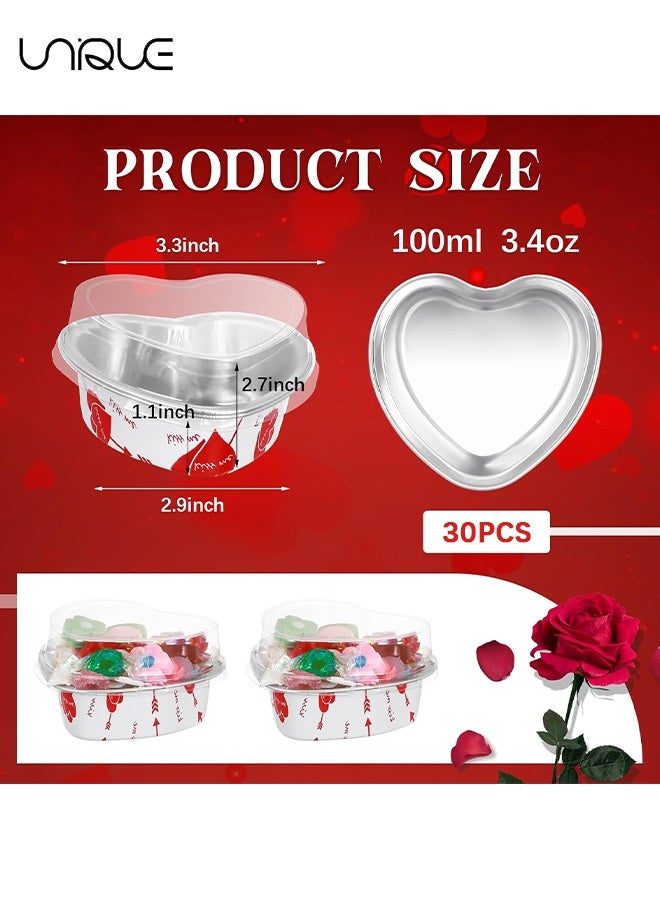 Unique 30 Sets Heart Shaped Cake Pans with Lids Mini Aluminum Foil Cake Pans 100 Ml/ 3.4 oz Cupcake Cup Flan Baking Cups Liners Muffin Tins for Wedding Birthday Party (White) - Image 2