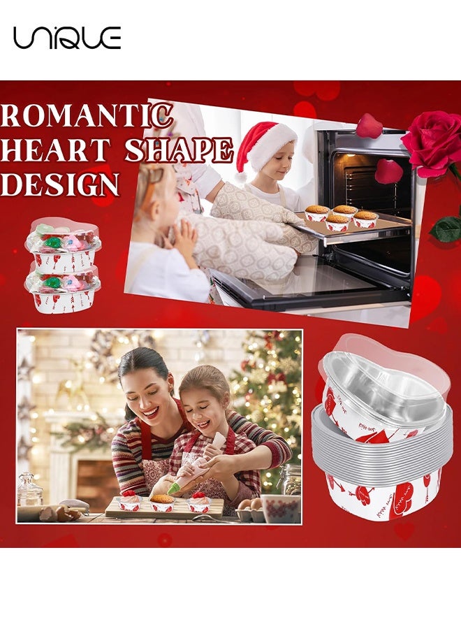 Unique 30 Sets Heart Shaped Cake Pans with Lids Mini Aluminum Foil Cake Pans 100 Ml/ 3.4 oz Cupcake Cup Flan Baking Cups Liners Muffin Tins for Wedding Birthday Party (White) - Image 5