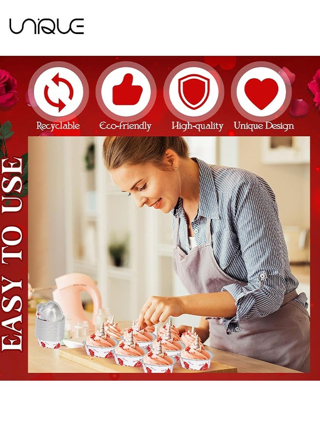 Unique 30 Sets Heart Shaped Cake Pans with Lids Mini Aluminum Foil Cake Pans 100 Ml/ 3.4 oz Cupcake Cup Flan Baking Cups Liners Muffin Tins for Wedding Birthday Party (White) - Image 4