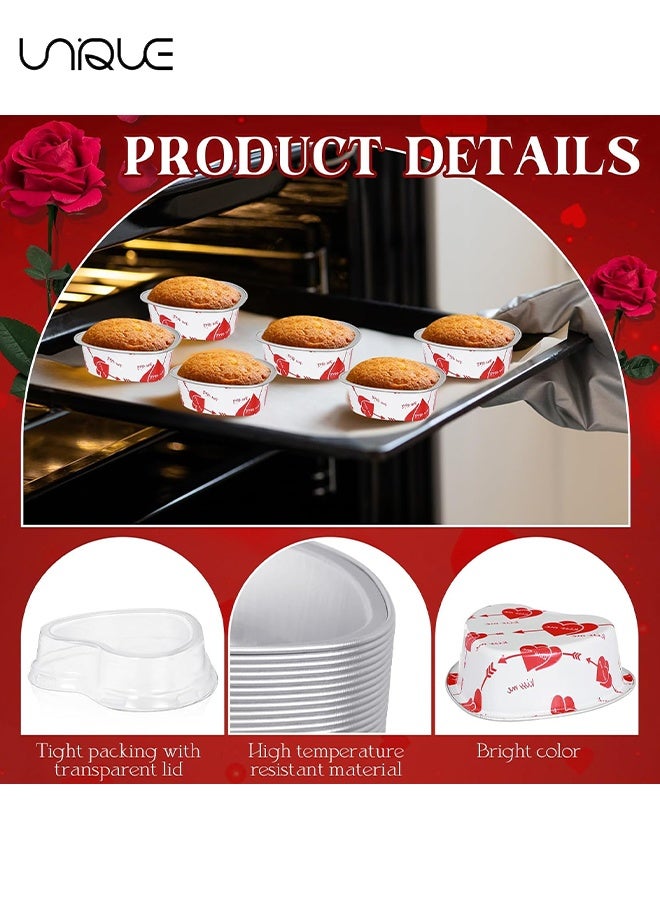 Unique 30 Sets Heart Shaped Cake Pans with Lids Mini Aluminum Foil Cake Pans 100 Ml/ 3.4 oz Cupcake Cup Flan Baking Cups Liners Muffin Tins for Wedding Birthday Party (White) - Image 3