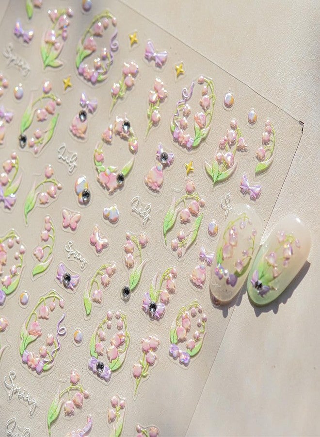 LIFOOST Nail Art Stickers 5D Embossed Pink Flowers Stickers Crystal Diamond Spring Nail Decals for Women Girls Manicure DIY Nail Supplies - Image 4