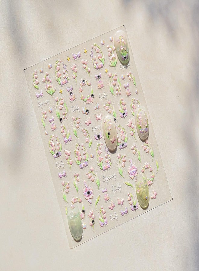 LIFOOST Nail Art Stickers 5D Embossed Pink Flowers Stickers Crystal Diamond Spring Nail Decals for Women Girls Manicure DIY Nail Supplies - Image 3