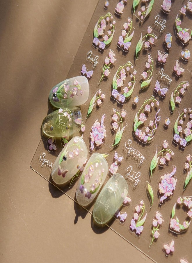 LIFOOST Nail Art Stickers 5D Embossed Pink Flowers Stickers Crystal Diamond Spring Nail Decals for Women Girls Manicure DIY Nail Supplies - Image 1