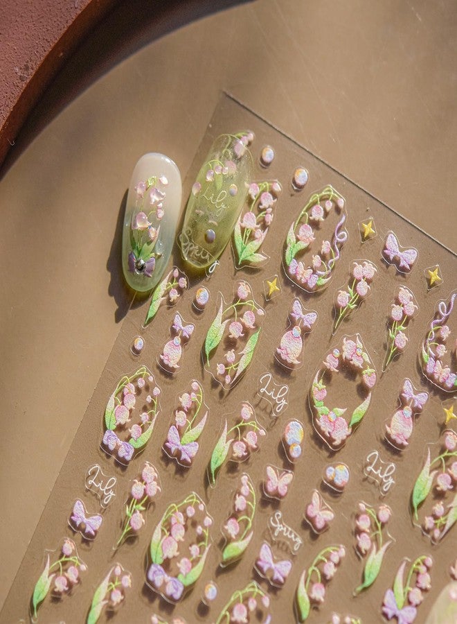 LIFOOST Nail Art Stickers 5D Embossed Pink Flowers Stickers Crystal Diamond Spring Nail Decals for Women Girls Manicure DIY Nail Supplies - Image 2