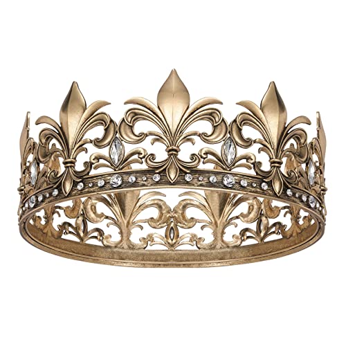 SWEETV Antique Gold King Crown for Men/Women (Unisex), Men's Tiara Prince Diadem, Crystal Medieval Headwear, Royal Costume Hair Accessories for Cosplay Birthday Wedding Halloween, Clear - Image 4